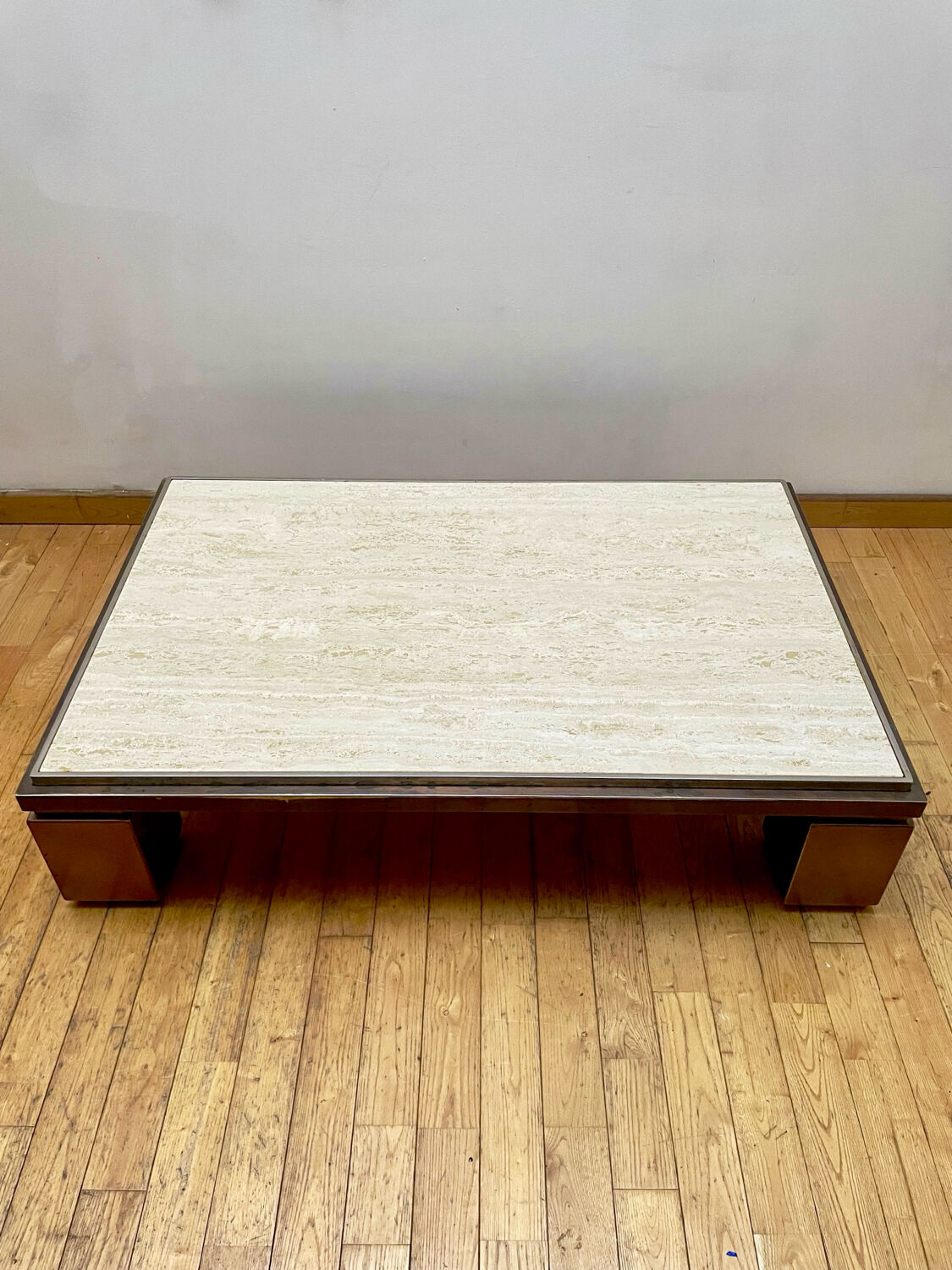 Belgochrome Coffee Table Travertine, copper and brass