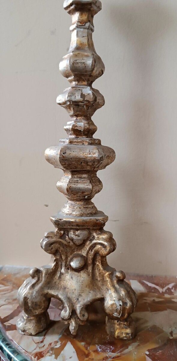 Pair of antique candlesticks from Italy, 18th century.
