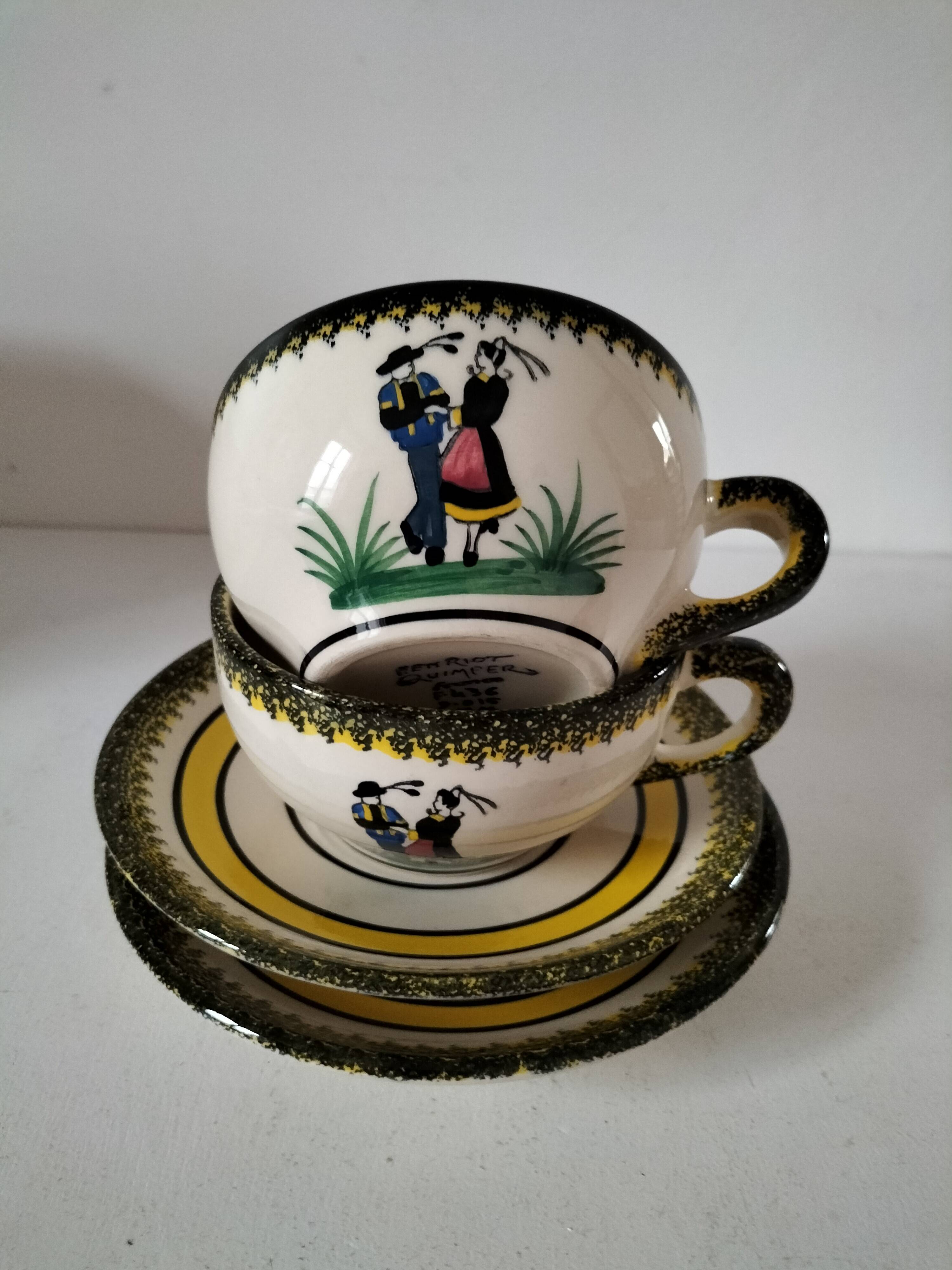 Two Henriot Quimper cups and saucers