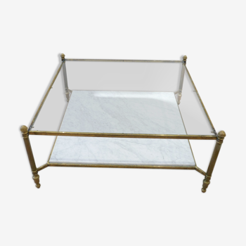1970s french brass and white marble coffee table