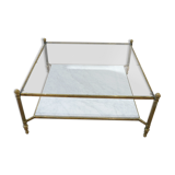 Table basse en laiton et marbre blanc des années 70