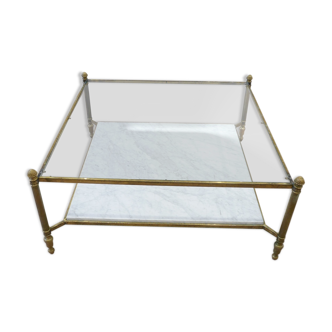 1970s french brass and white marble coffee table