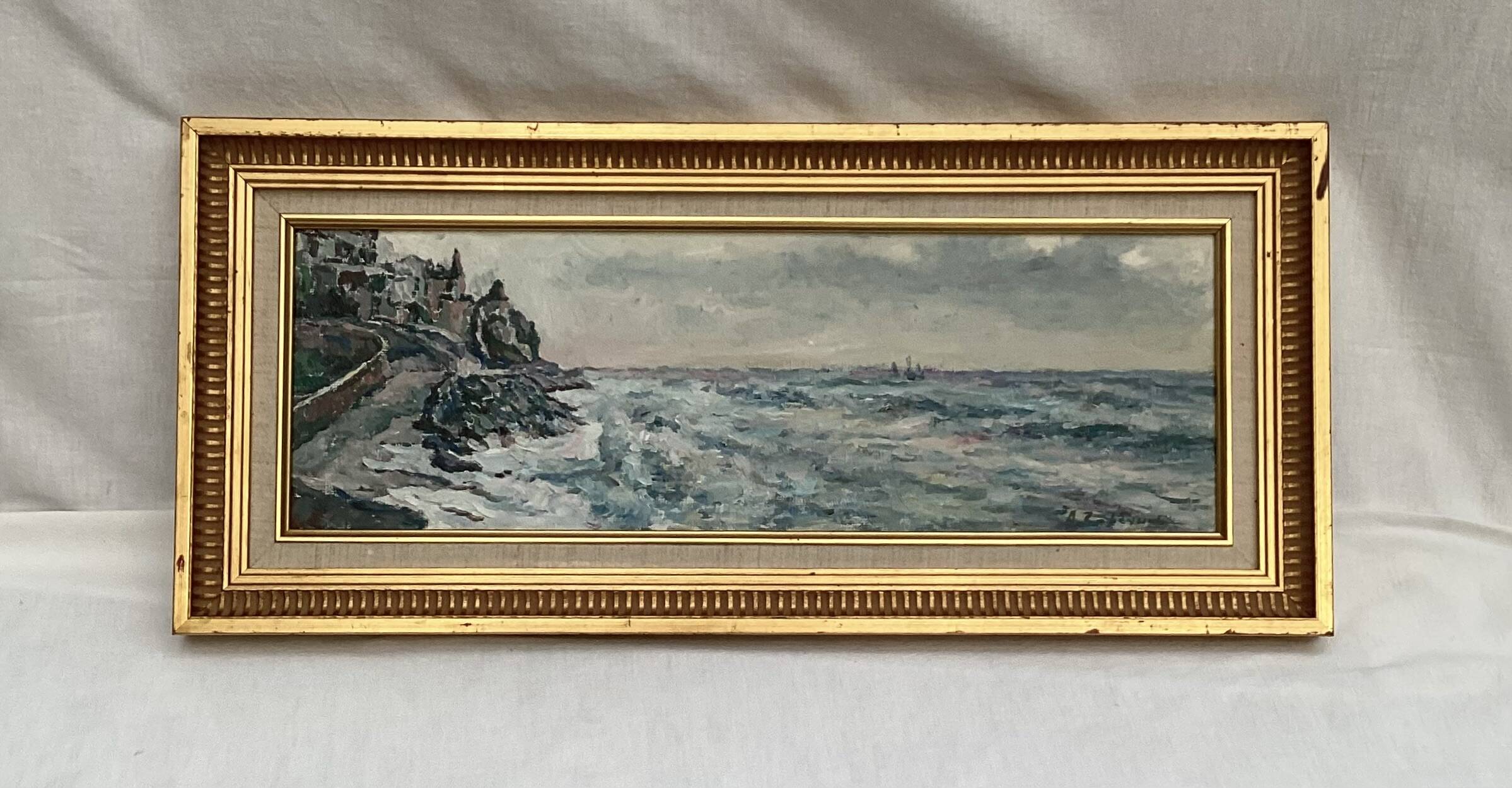 Signed painting Oil on canvas - the storm - dimensions: height -32 cm - width -72 cm -