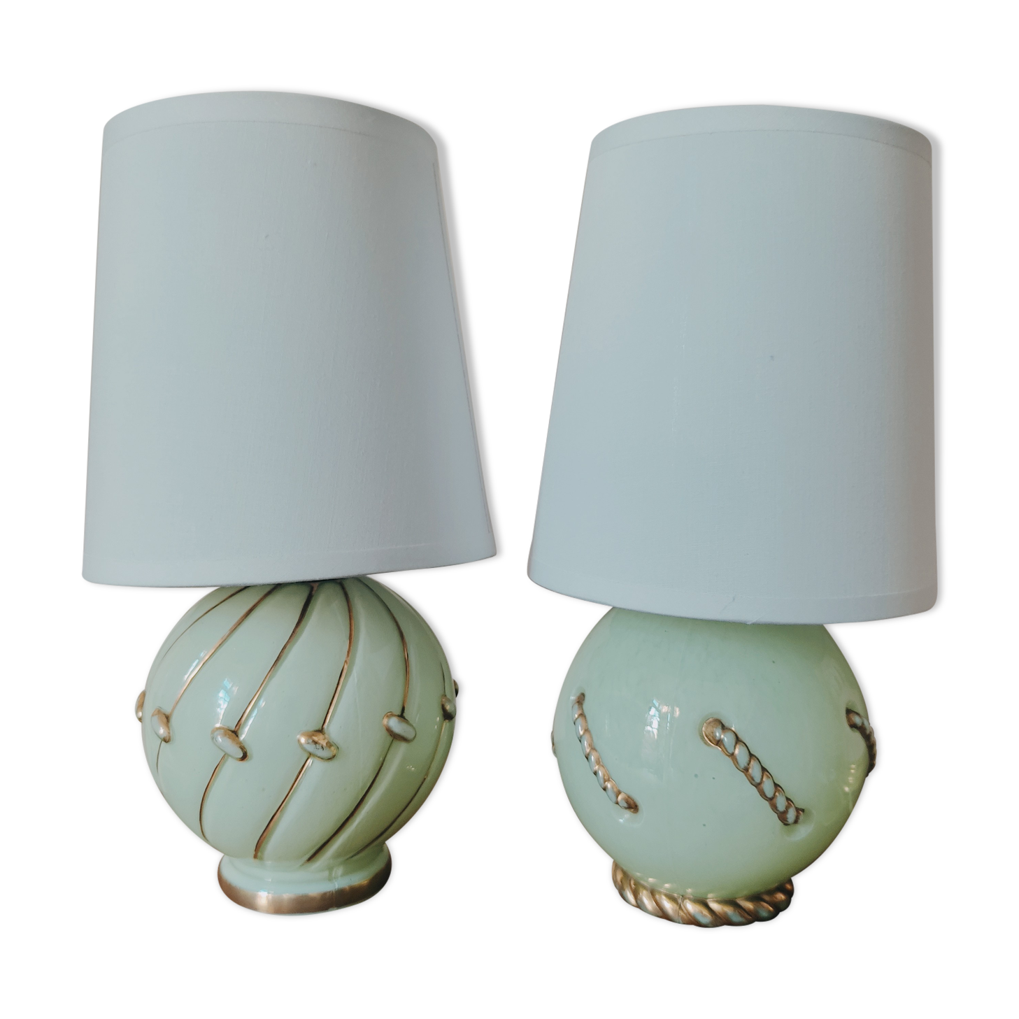 Duo of art deco lamp in mint glass
