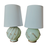 Duo of art deco lamp in mint glass