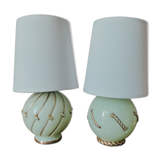 Duo of art deco lamp in mint glass