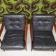 Pair of Scandinavian teak leather armchairs