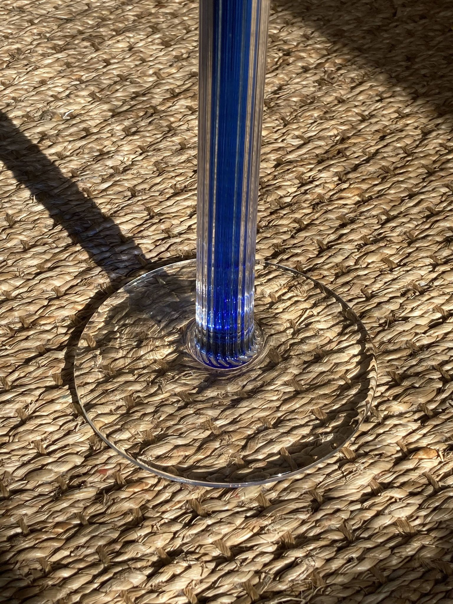 Candle holder in transparent and blue Murano blown glass