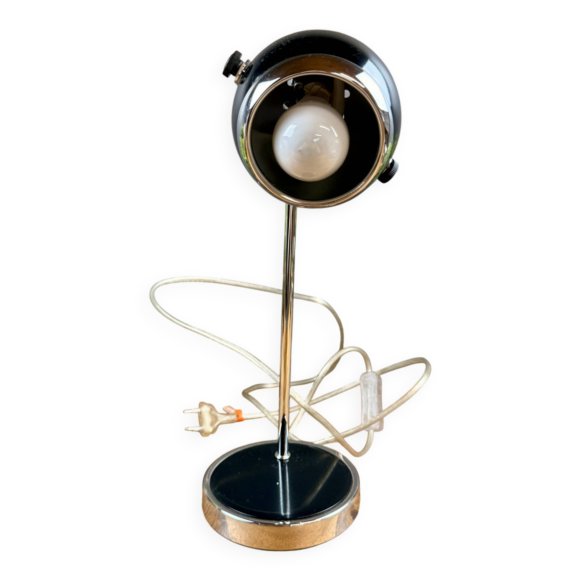 Lampe vintage orientable style space age – métal chromé et noir