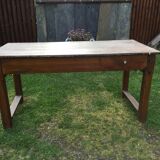 Table de ferme ancienne en chêne peinte faux bois peinture ancienne.