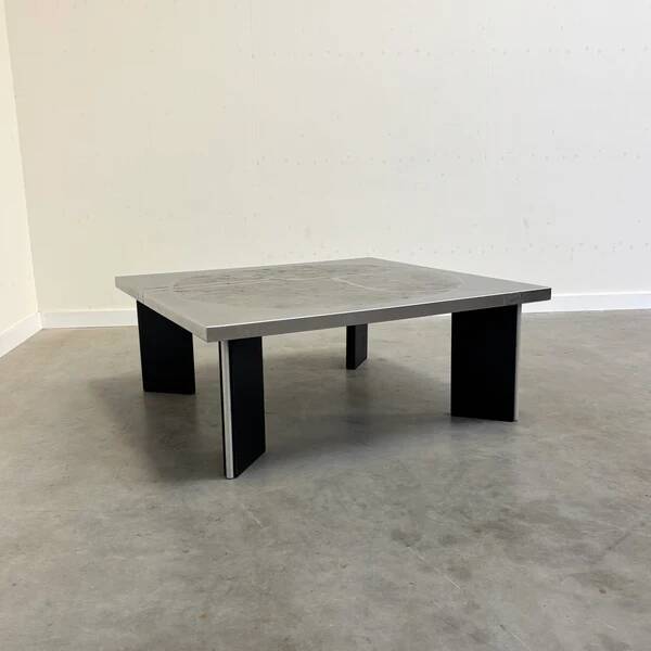 Heinz Lilienthal etched stainless steel coffee table, 1970s