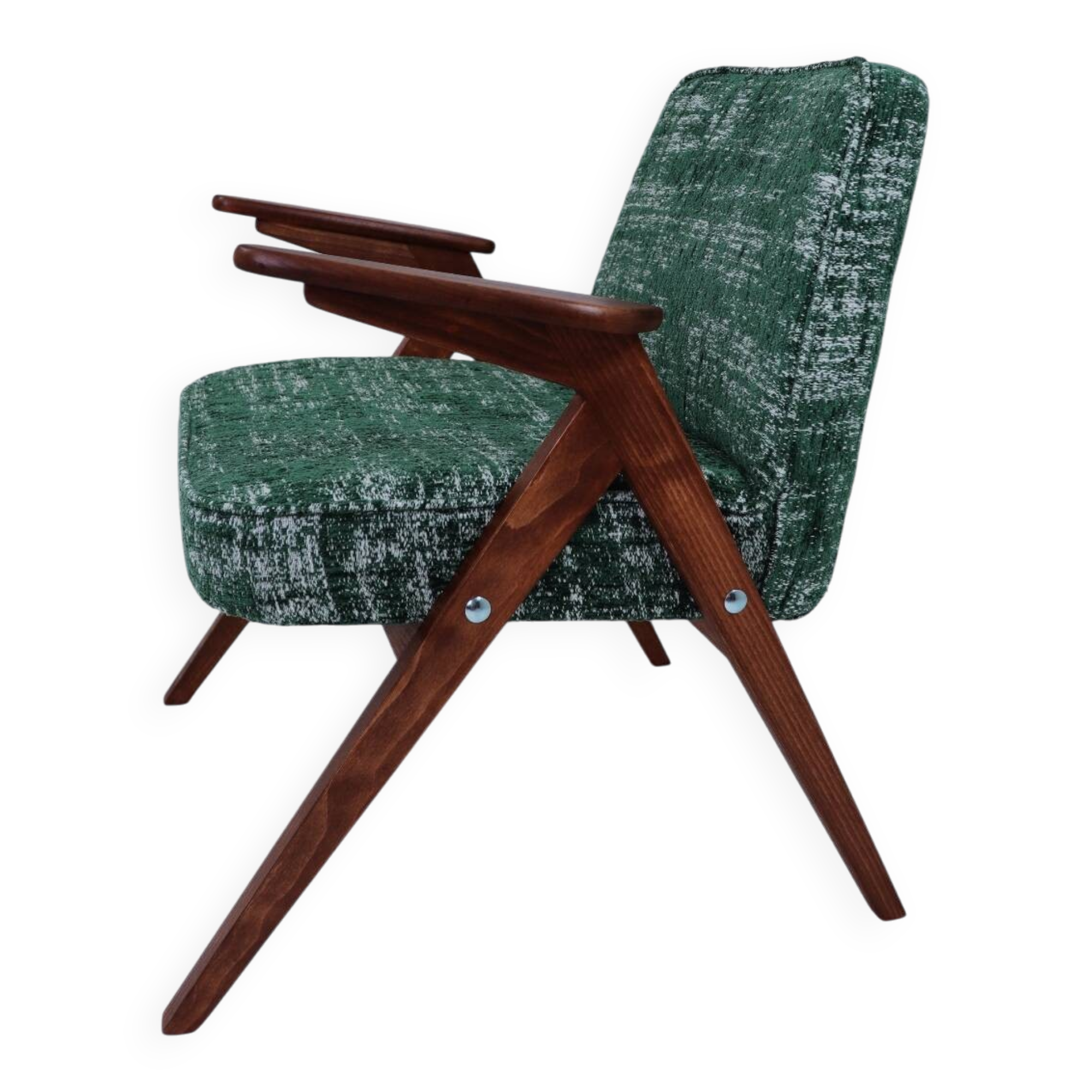 Fauteuil lounge scandinave vert au design vintage en tissu Rustiq Forest