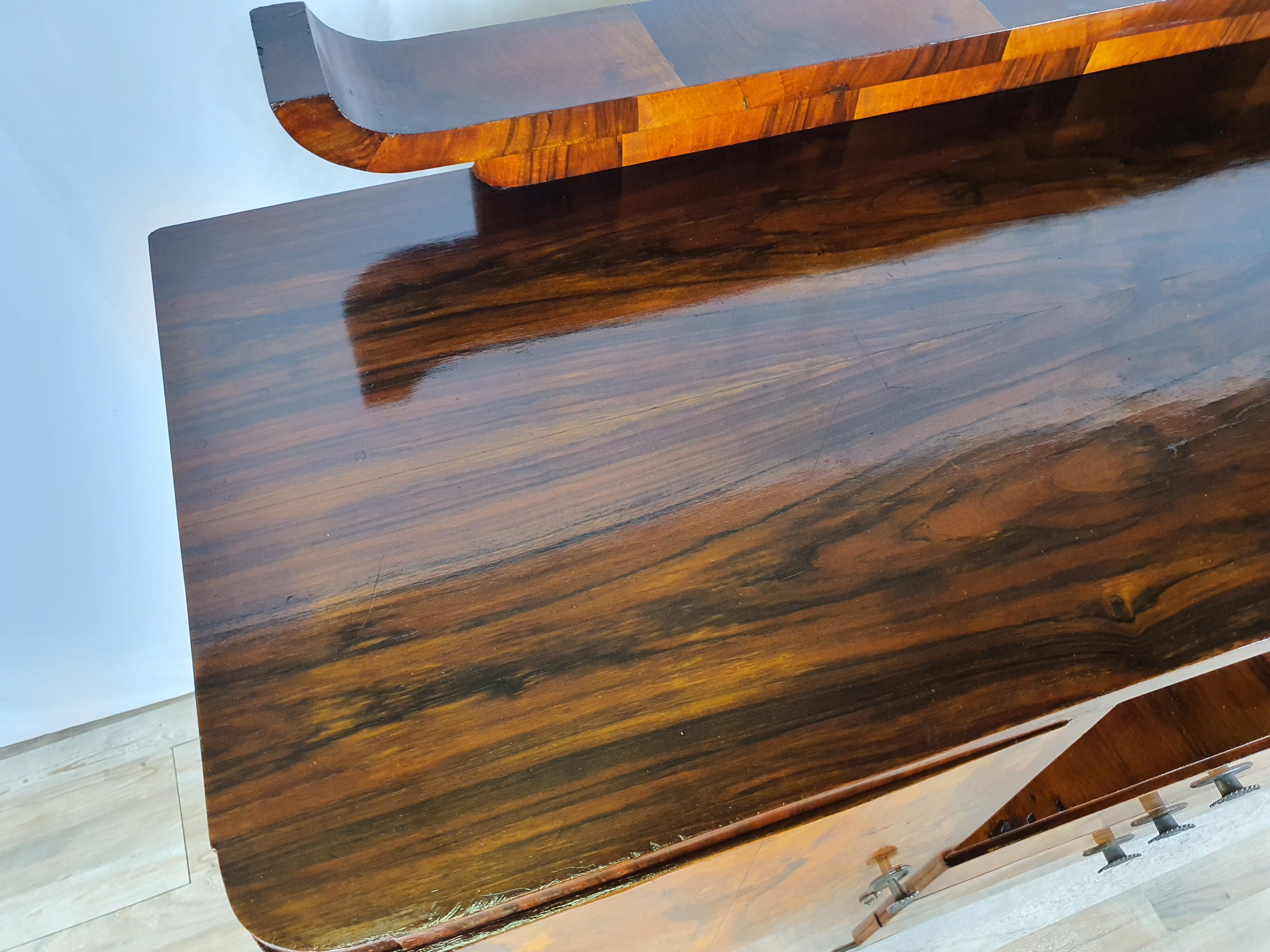 Art deco dining room sideboard in briar with upstand, 1940s