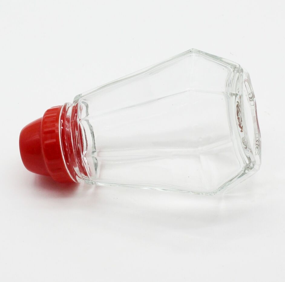 Glass salt and pepper and red bakelite