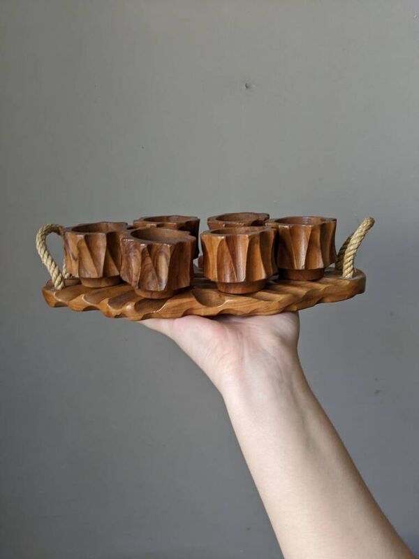 Coquetiers en bois d'olivier sculptés main décoration campagne