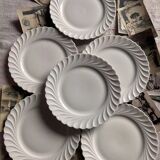 Set of 6 antique twisted white porcelain plates, a beautiful timeless classic.