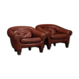 Paire de fauteuils en cuir caramel foncé