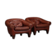Paire de fauteuils en cuir caramel foncé
