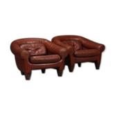 Paire de fauteuils en cuir caramel foncé