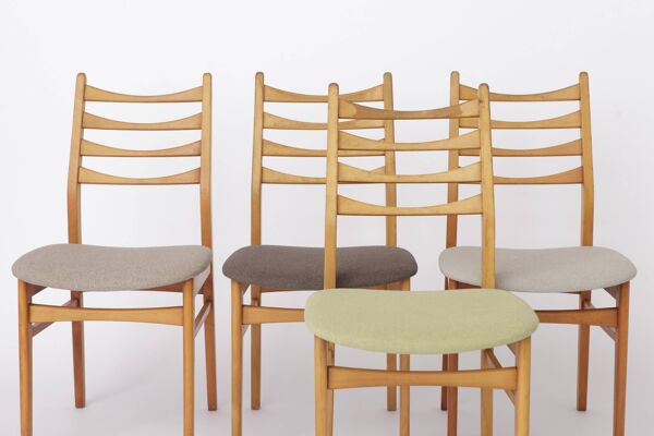 Ensemble de 4 chaises de salle à manger vintage années 1970 Allemagne, chaises en bois de hêtre, restaurées