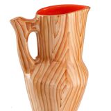 Orangeade service pitcher and 6 ceramic glasses faux wood and wrought iron Vallauris year 50/60