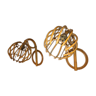 Paire d’appliques rotin vintage