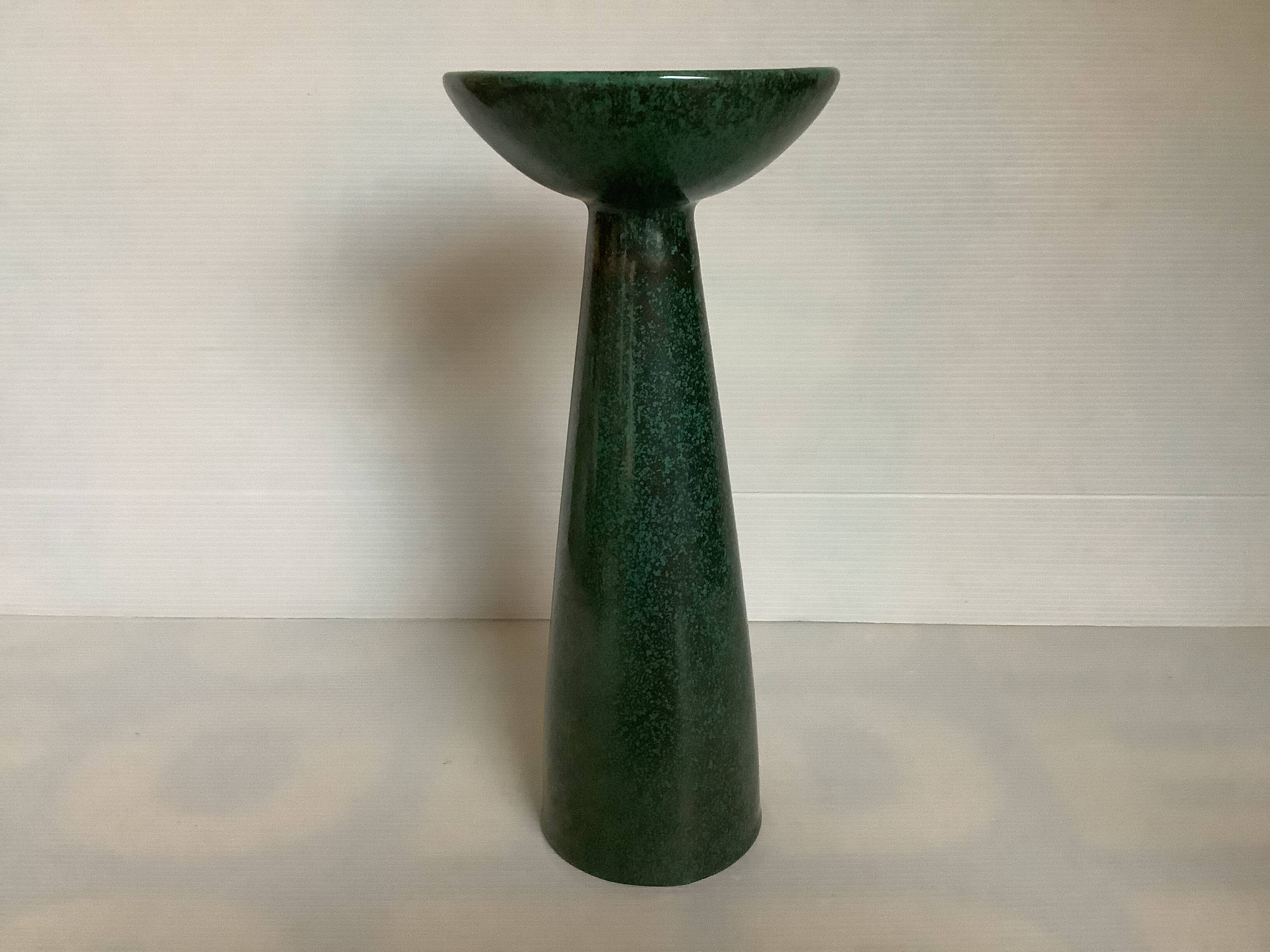 Large Scandinavian green ceramic candle holder