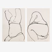 Set of 2 - ink drawing on vintage paper