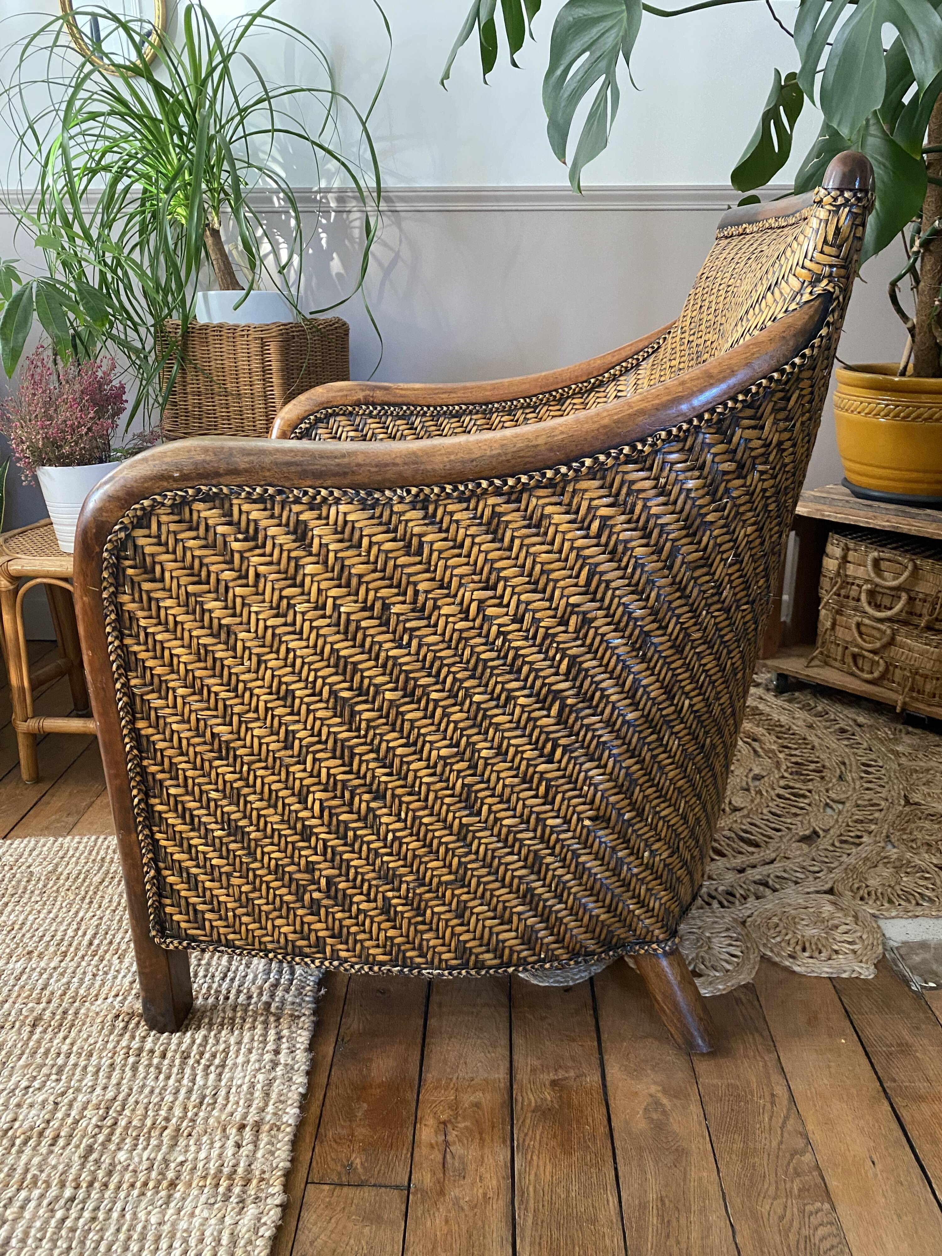 Fauteuil en rotin tressé vintage