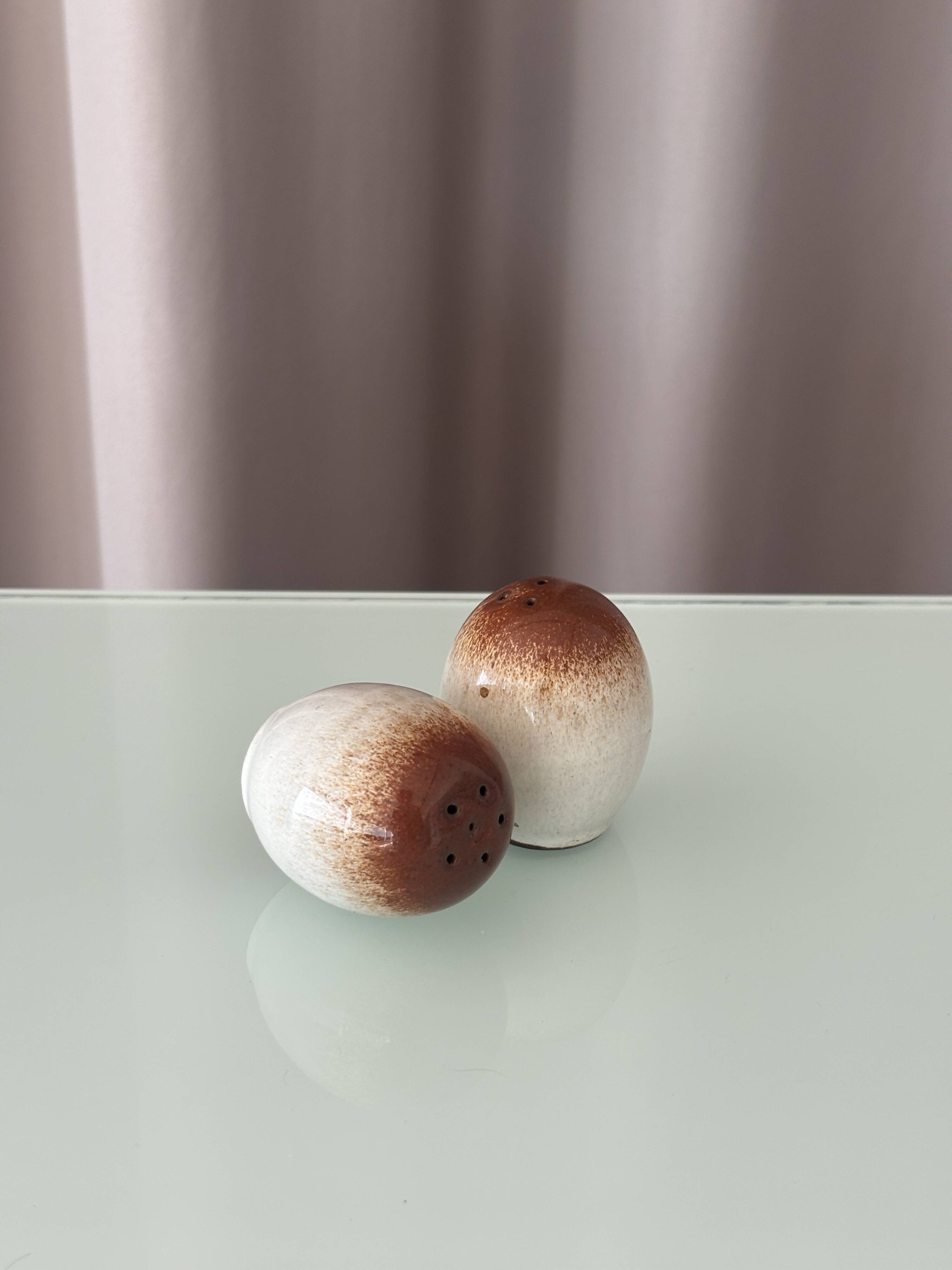 Vintage West German Steinzeug Salt & Pepper Shakers – Brown & Cream Stonewa