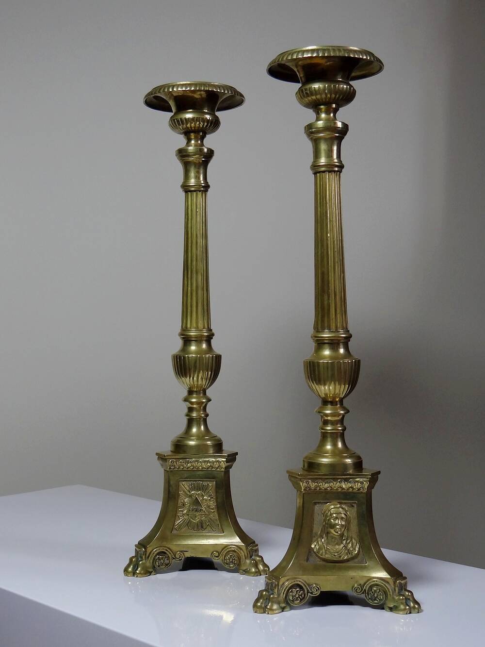 Pair of large 19th century church candlesticks in gilded bronze