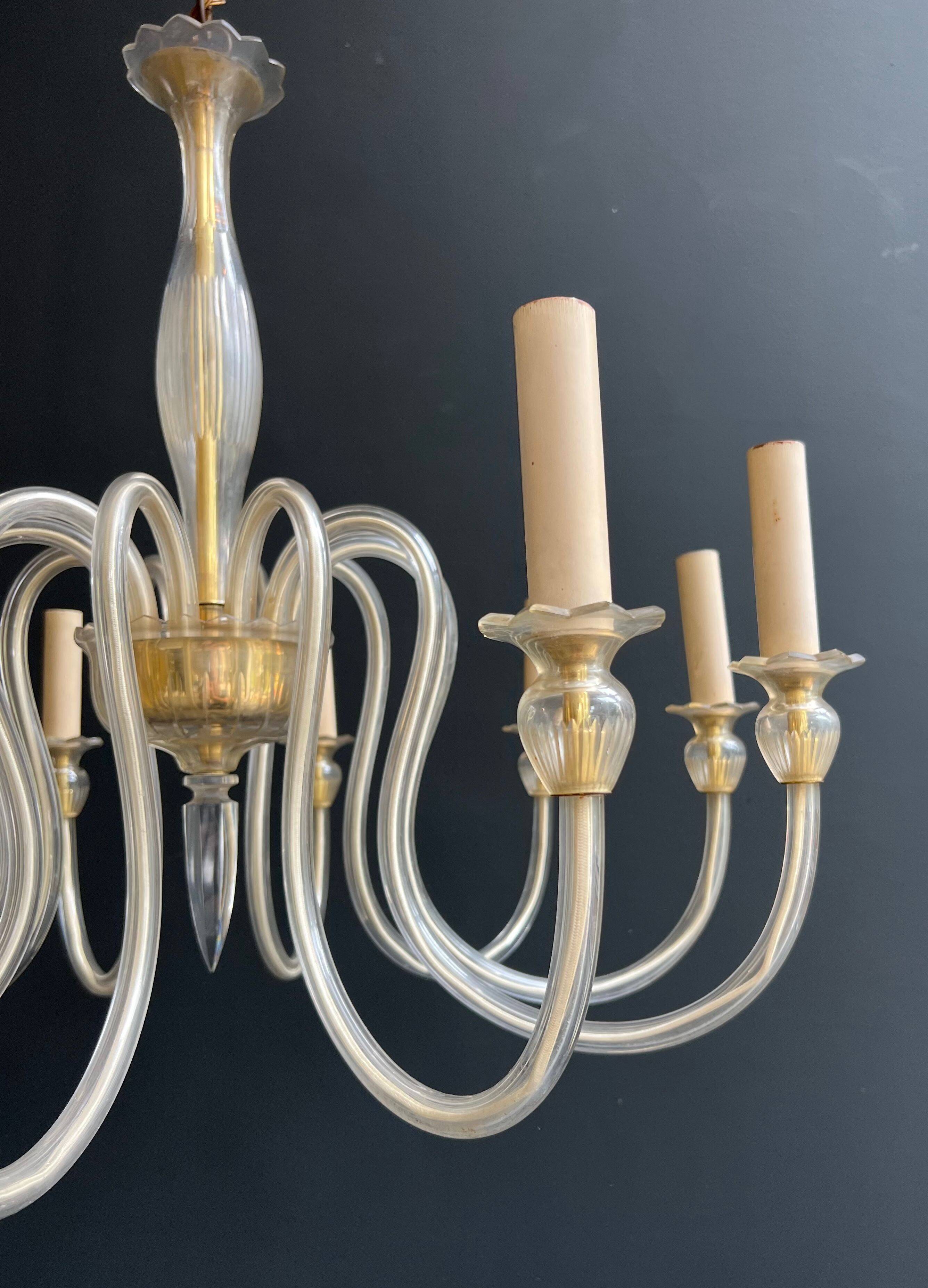 Lustre en cristal de Murano à 10 bras de lumière, travail italien, vers 1970