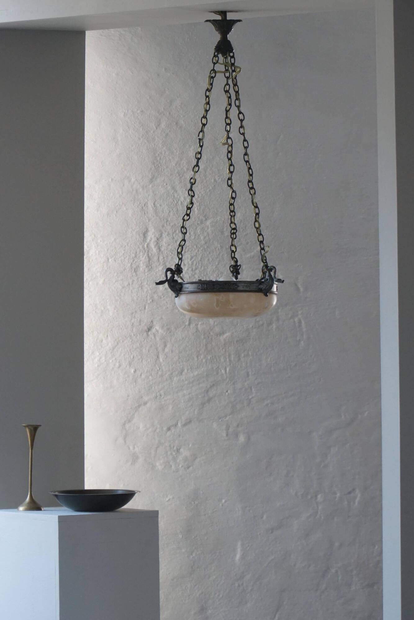 Suspension / alabaster ceiling light from the early 20th century, Denmark, Art Nouveau, 1900