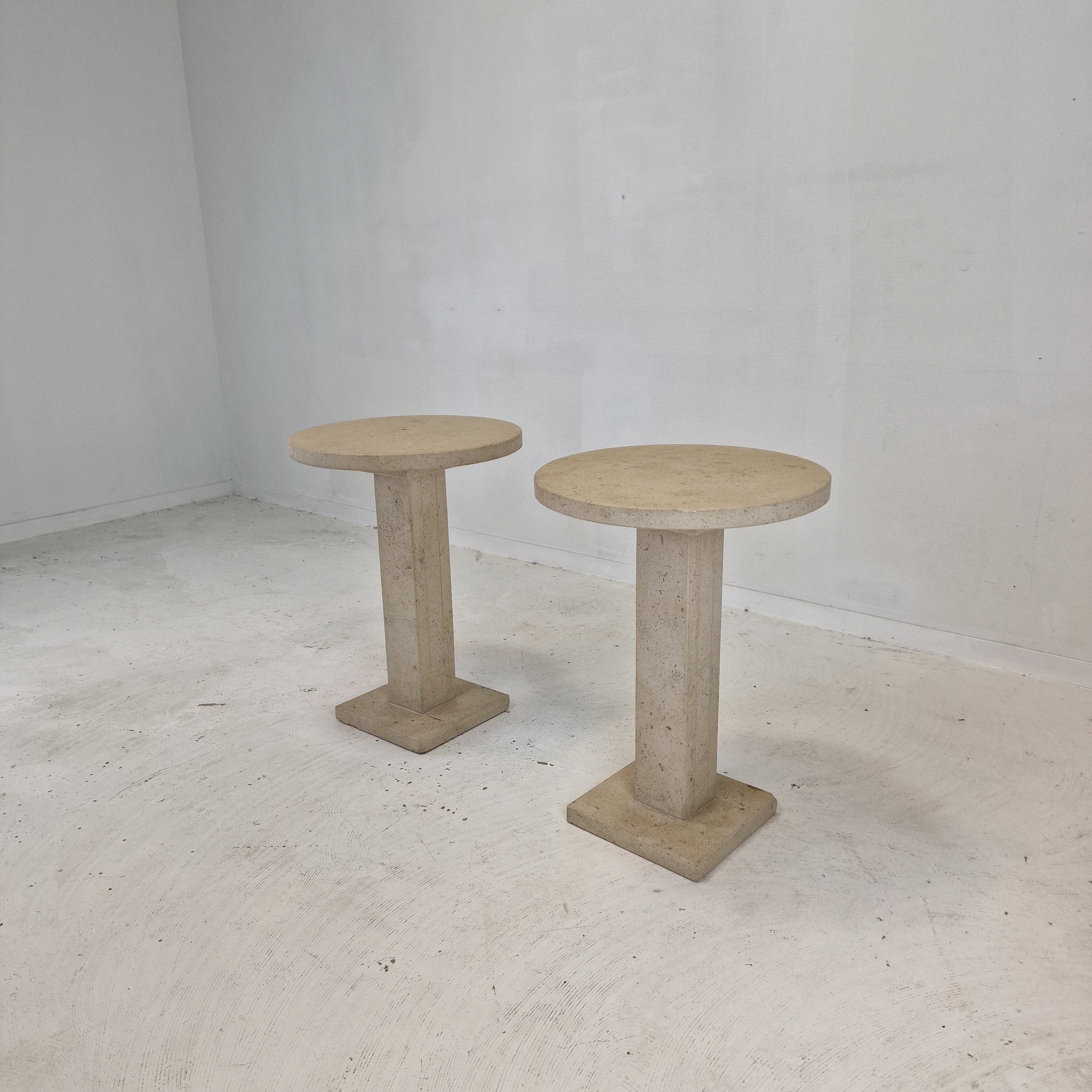 Set of 2 Italian Travertine for Stone Pedestals or Side Tables, 1980's