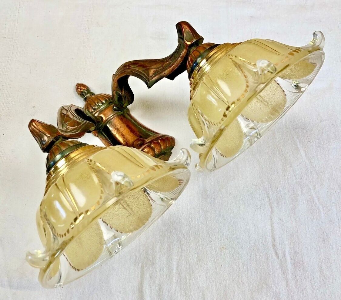 Wall lamp double fires copper metal art deco glassware ezan opalescent gilded