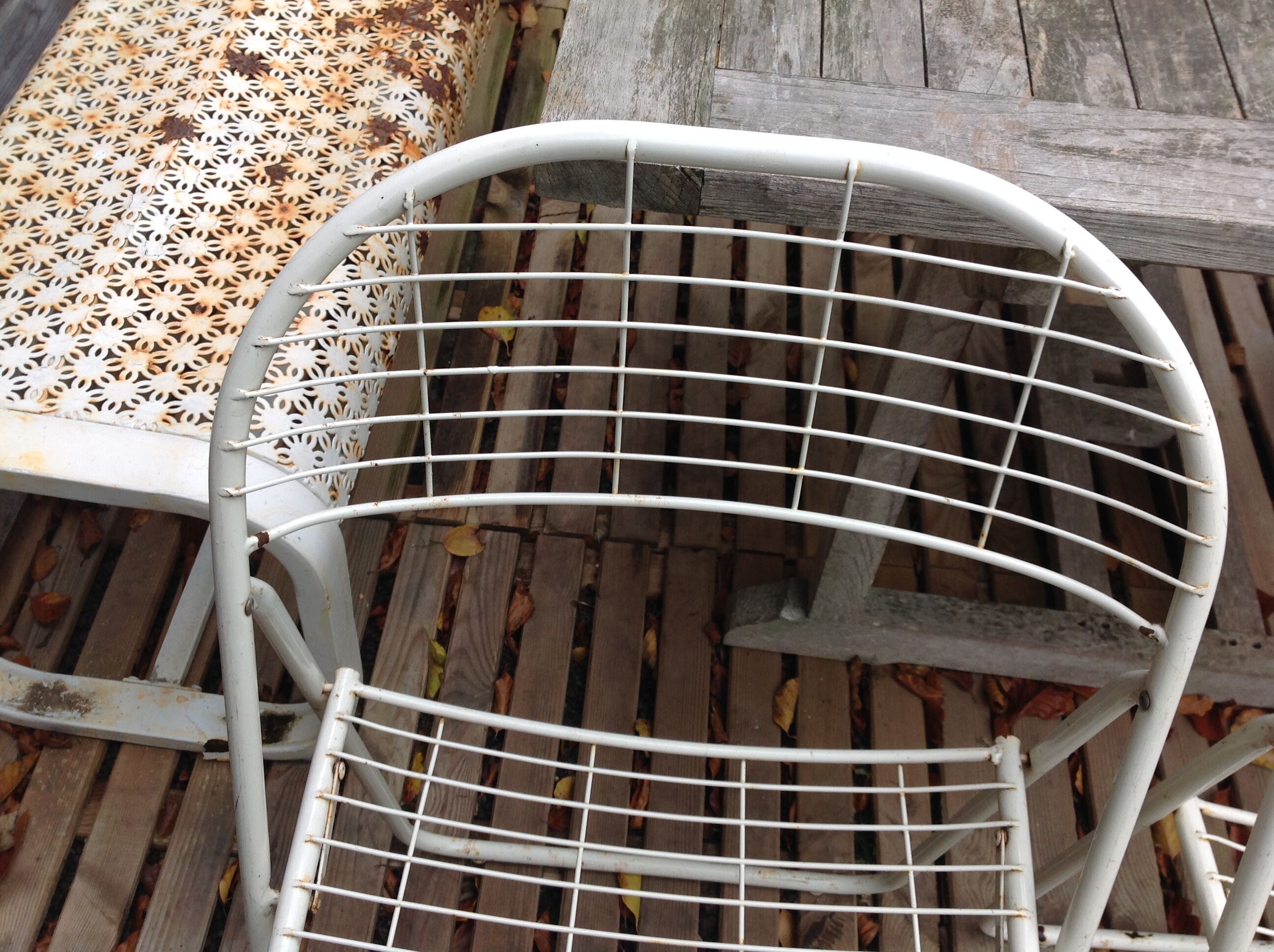 Trio of folding metal chairs