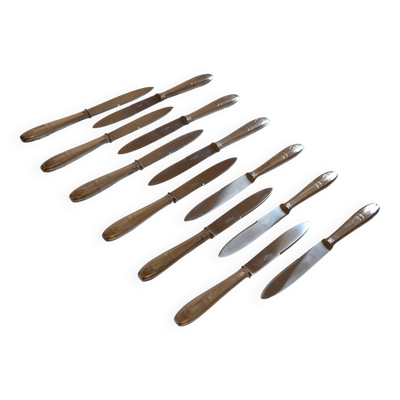 12 couteaux à dessert ou fromage art déco métal argenté 20,5 cm monogramme AR