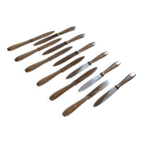12 art deco silver metal dessert or cheese knives 20.5 cm AR monogram