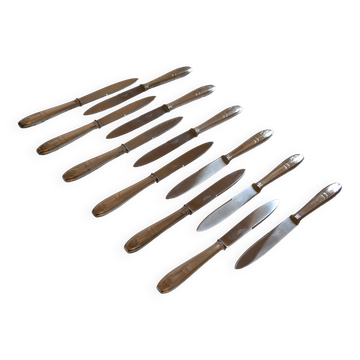 12 art deco silver metal dessert or cheese knives 20.5 cm AR monogram