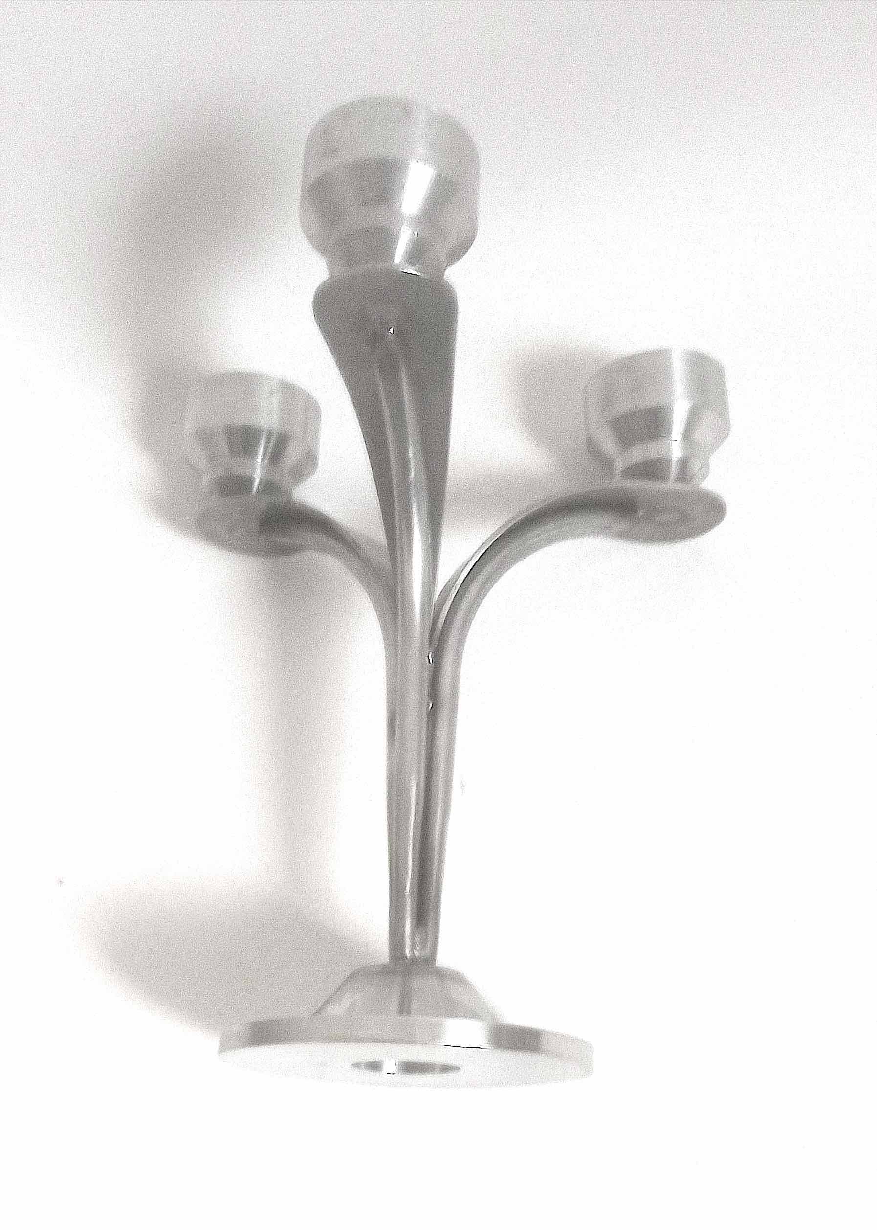 3-light solid stainless steel chandelier Height 22.5 cm Late 1960s