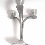 3-light solid stainless steel chandelier Height 22.5 cm Late 1960s