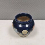 Small delicious blue ceramic vase with floral decoration. Sweden 1970s