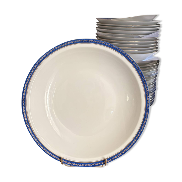 Grand Plat Creux 29cm Saladier Porcelaine Limoges Bleu Doré Betoule Legrand