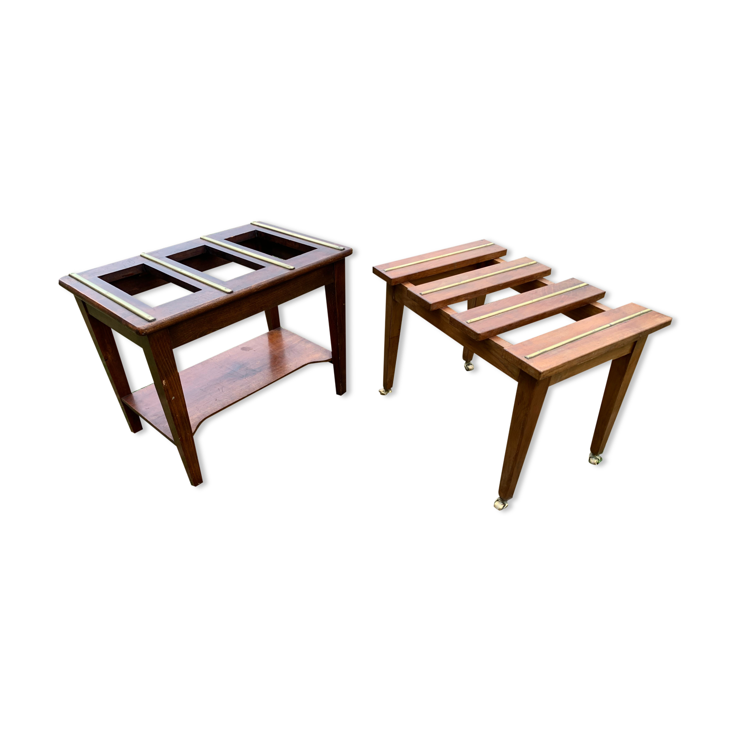 2 old English luggage rack in bronze and 19th century wood