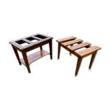 2 old English luggage rack in bronze and 19th century wood