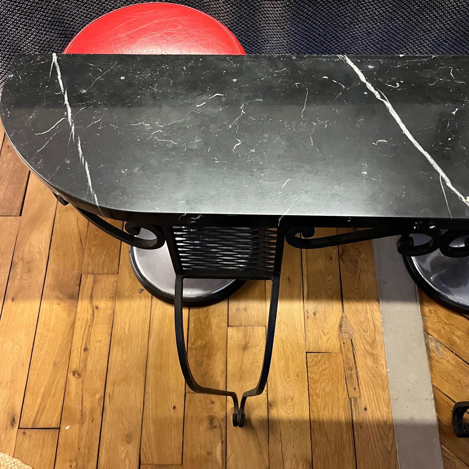 Wrought iron and marble console