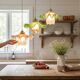 Suspension vintage opaline plissée verte et tulipe verre art déco