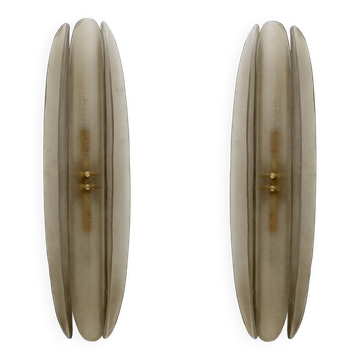 Pair of Fontana Arte Style Mid-century Modern Smoke Murano Glass Sconces
