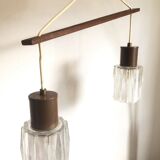 Suspension style boomerang scandinave bois et cristal design années 60