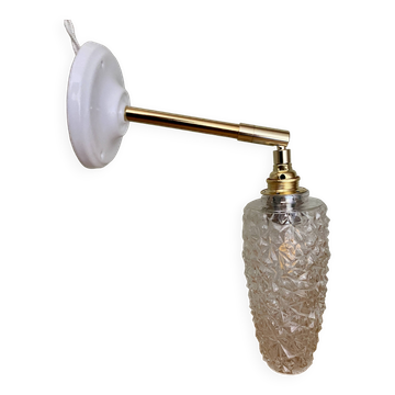 Applique tulipe vintage en verre pointe de diamant